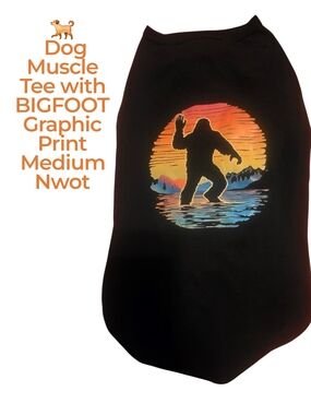 Bigfoot Graphic Muscle Tee for Dogs - Black with Sunset Print Medium 18 Lbs Max